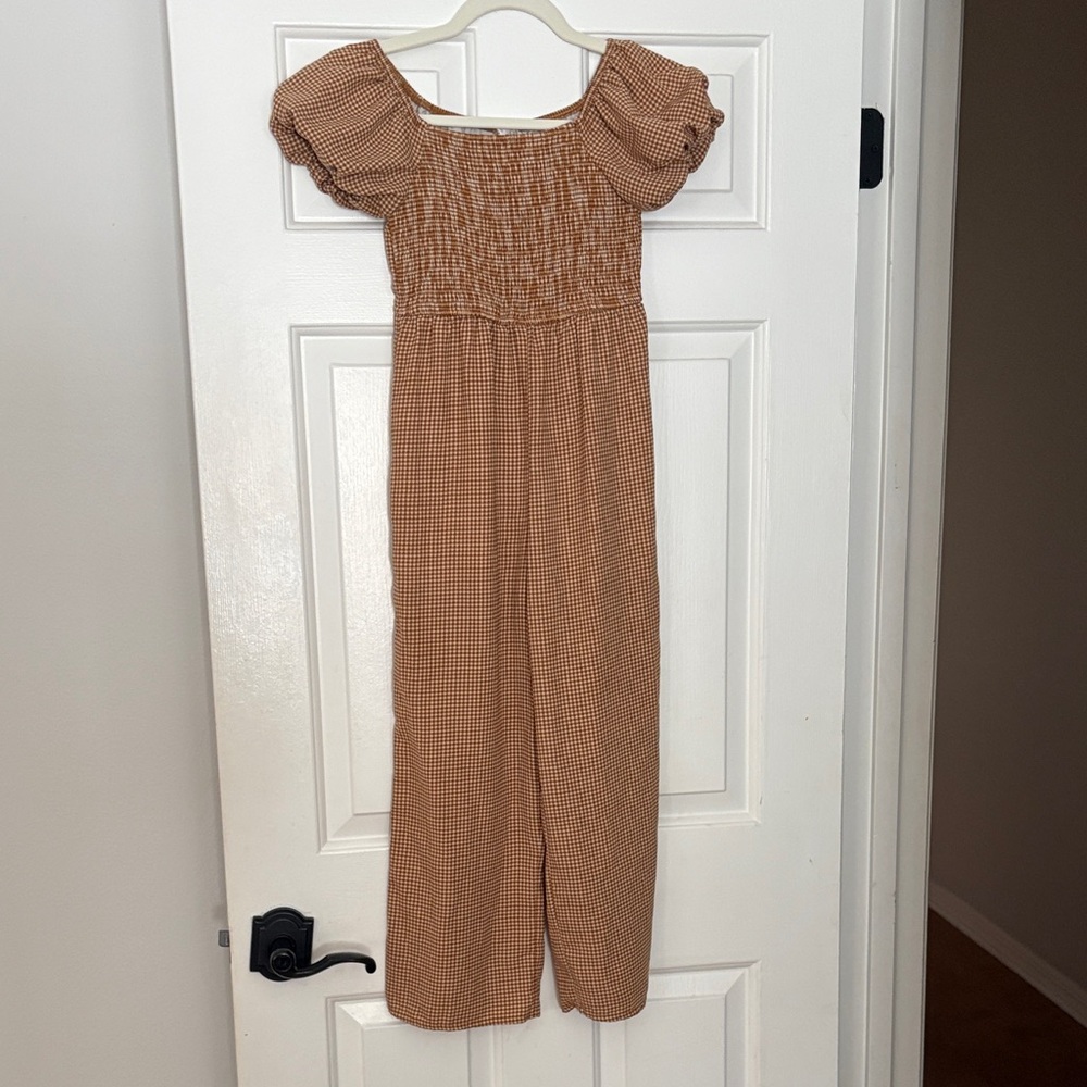Francesca's Collections Tan Gingham jumpsuit